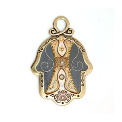 Gray Gold Color Wall Hamsa by Ester Shahaf | Metal Hamsa