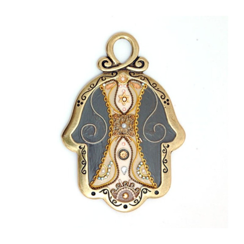 Gray Gold Color Wall Hamsa by Ester Shahaf | Metal Hamsa