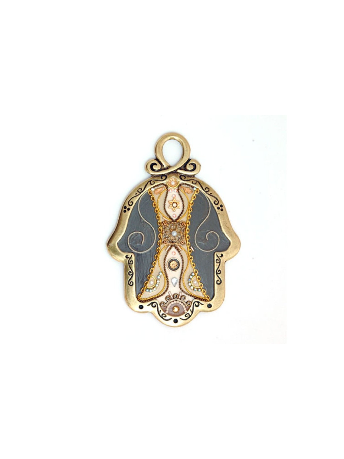 Gray Gold Color Wall Hamsa by Ester Shahaf | Metal Hamsa