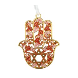 Enamel Red Star of David Hamsa with Grape design | Metal Hamsa