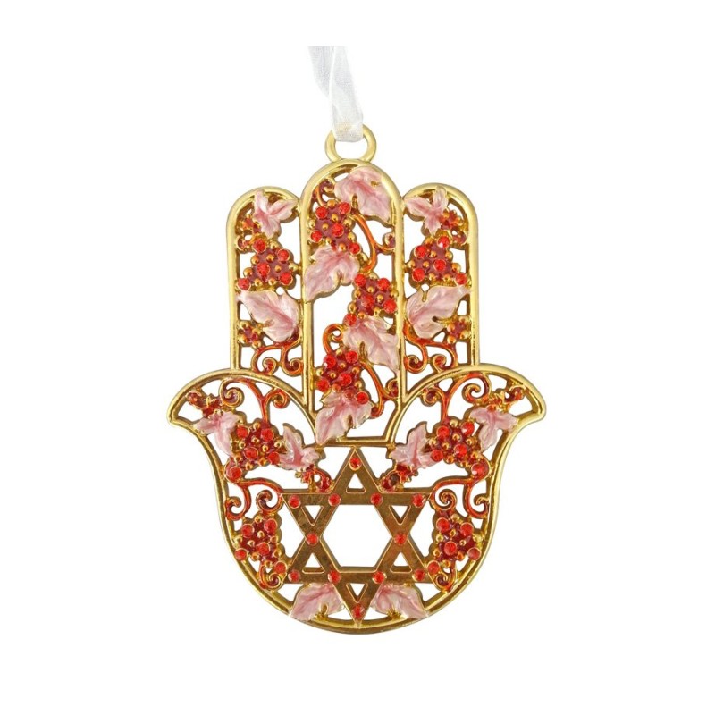 Enamel Red Star of David Hamsa with Grape design | Metal Hamsa