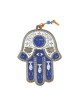 Silver Plated Hamsa Wall Decoration with Chai and Fis... | Metal Hamsa