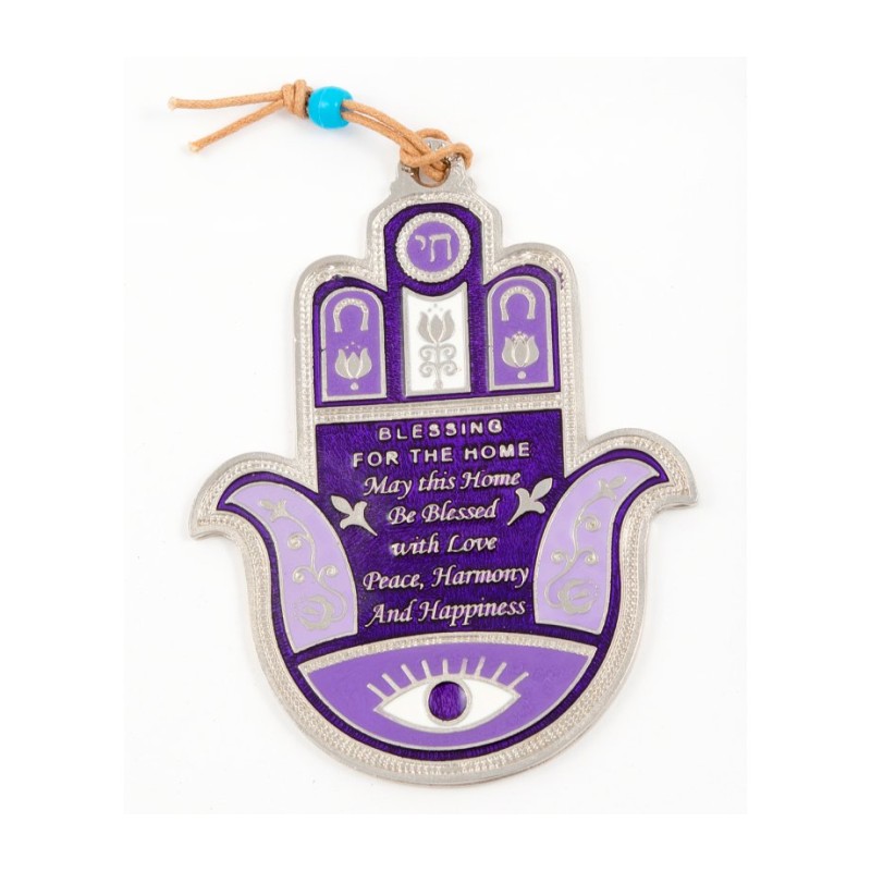 Hamsa Wall Decoration with Good Luck Symbols and Engl... | Metal Hamsa