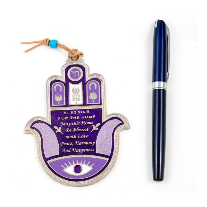 Hamsa Wall Decoration with Good Luck Symbols and Engl... | Metal Hamsa