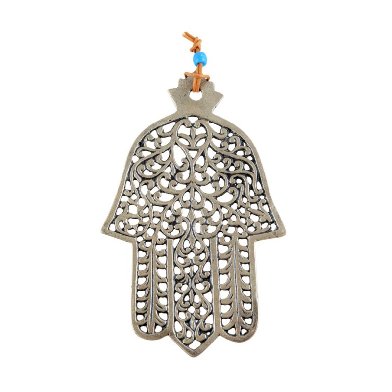 Hamsa Wall Decoration with Cutout Filigree Leaf Design | Metal Hamsa