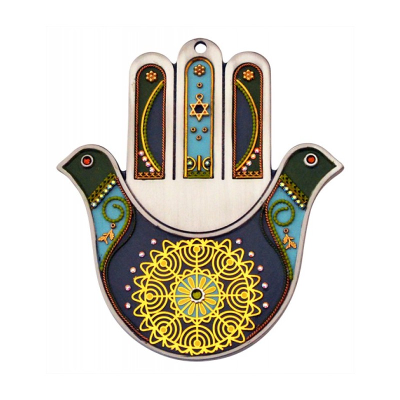 Menorah design Pewter Hamsa by Ester Shahaf | Metal Hamsa