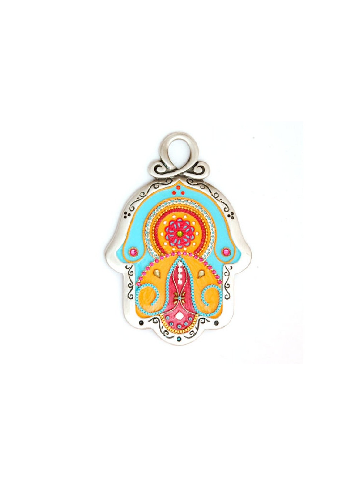 Orange Red and Light Blue Wall Hamsa Ester Shahaf | Metal Hamsa