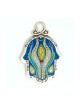 Blue Gray Flower Design Wall Hamsa by Ester Shahaf | Metal Hamsa