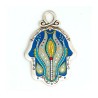 Blue Gray Flower Design Wall Hamsa by Ester Shahaf | Metal Hamsa