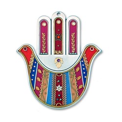Red Wall Hamsa Hand by Esther Shahaf | Metal Hamsa