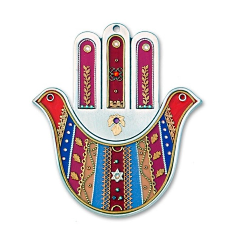 Red Wall Hamsa Hand by Esther Shahaf | Metal Hamsa