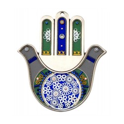 Blue Gray Pewter Flower Hamsa by Ester Shahaf | Metal Hamsa