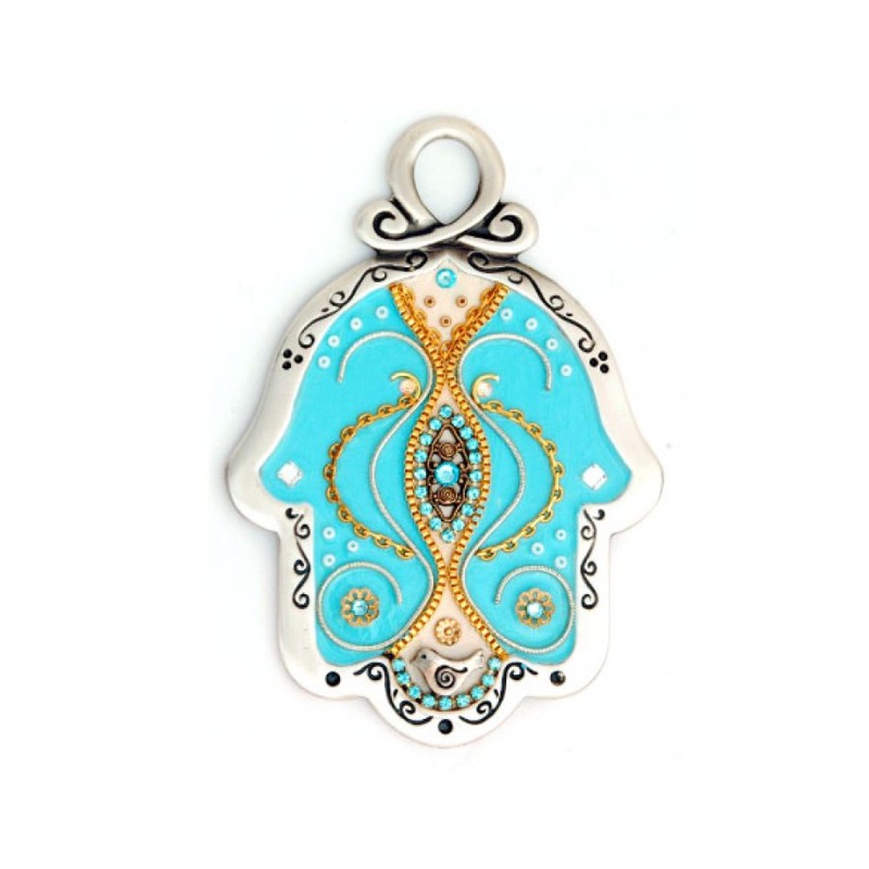Baby Blue Pewter Wall Hamsa Ester Shahaf | Metal Hamsa