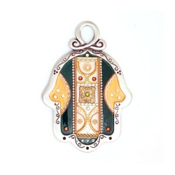 Gold Color and Green Wall Hamsa by Ester Shahaf | Metal Hamsa