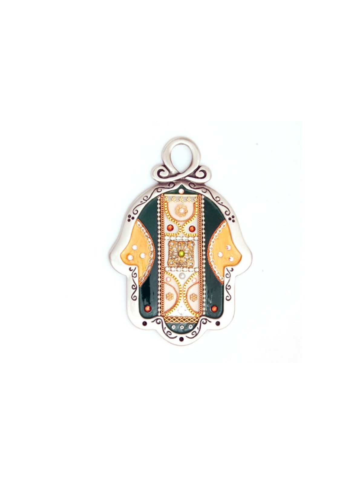 Gold Color and Green Wall Hamsa by Ester Shahaf | Metal Hamsa