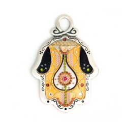 Gold Color and Green Wall Hamsa by Ester Shahaf | Metal Hamsa