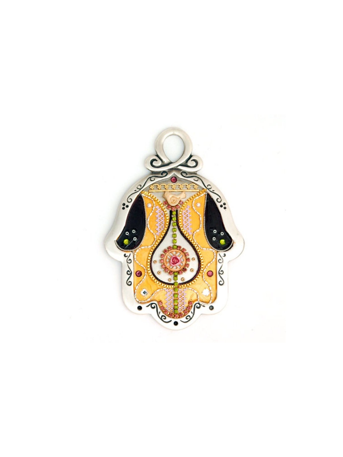 Gold Color and Green Wall Hamsa by Ester Shahaf | Metal Hamsa