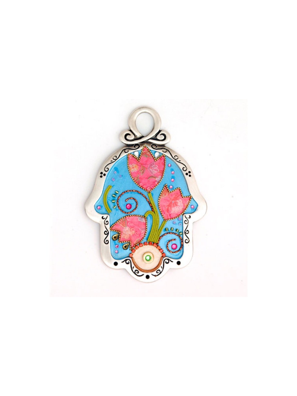 Pink Tulip Wall Hamsa by Ester Shahaf | Metal Hamsa
