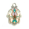White Pink and Green Wall Hamsa by Ester Shahaf | Metal Hamsa