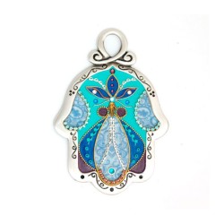 Shades of Blue Wall Hamsa by Ester Shahaf | Metal Hamsa