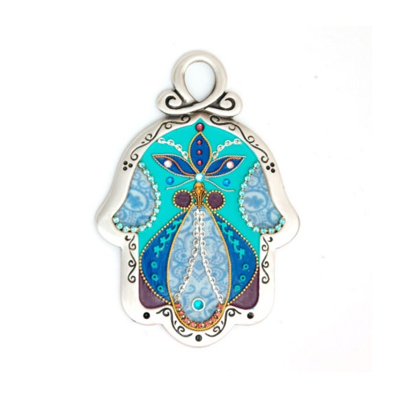 Shades of Blue Wall Hamsa by Ester Shahaf | Metal Hamsa
