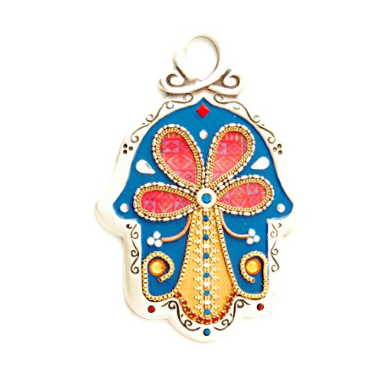 Flower Design Wall Hamsa by Ester Shahaf | Metal Hamsa