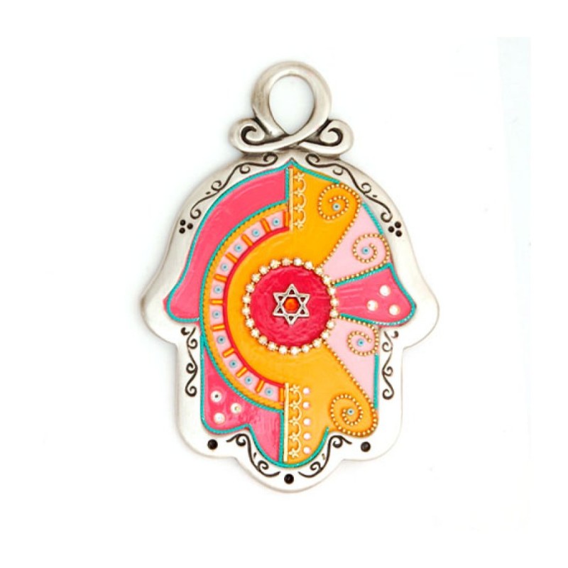 Orange Pink Wall Hamsa by Ester Shahaf | Metal Hamsa