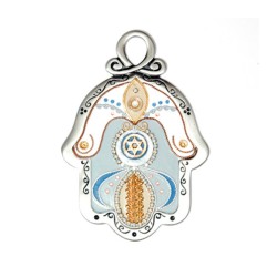 Light Gray and Gold Color Wall Hamsa by Ester Shahaf | Metal Hamsa