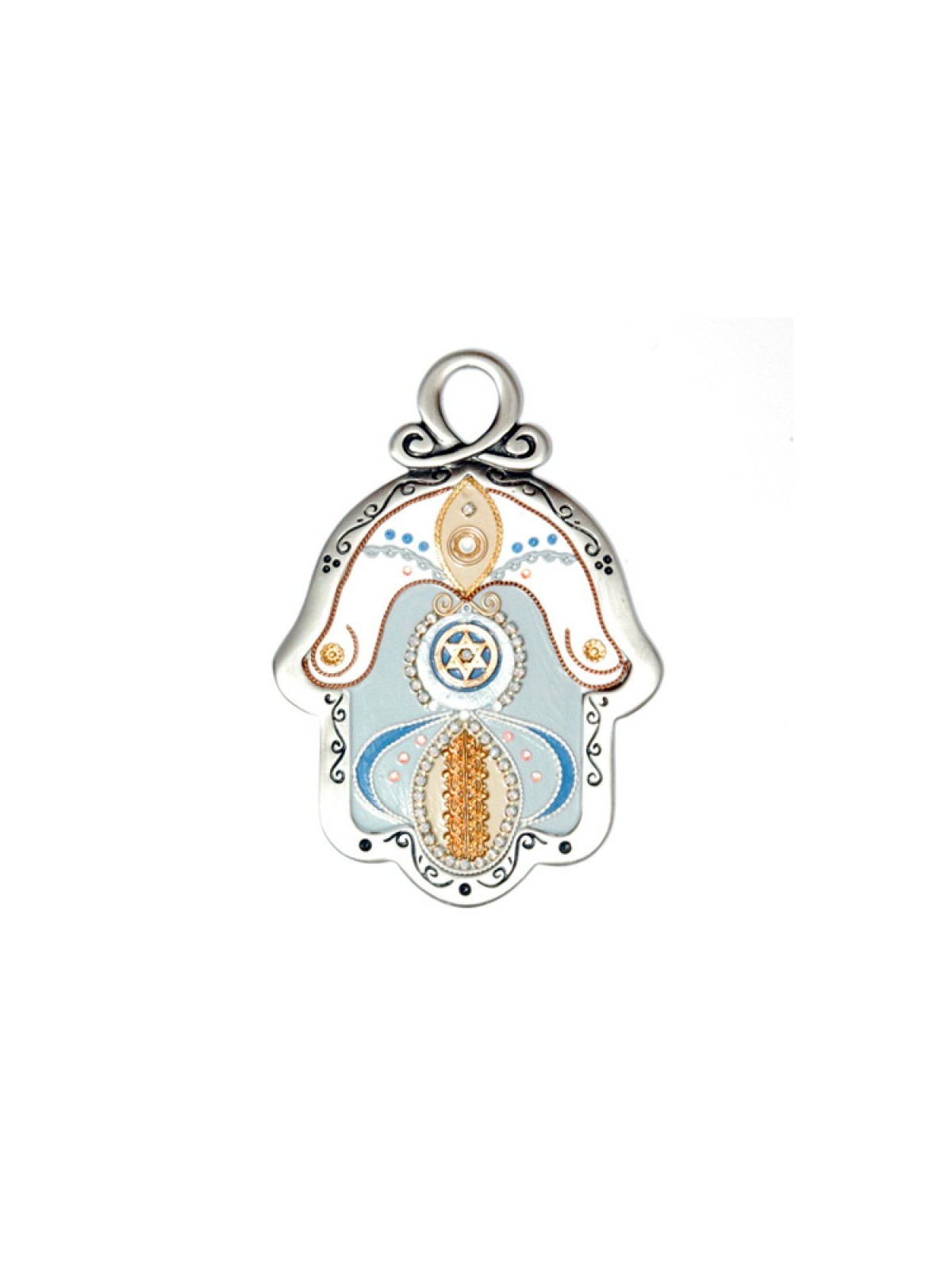 Light Gray and Gold Color Wall Hamsa by Ester Shahaf | Metal Hamsa