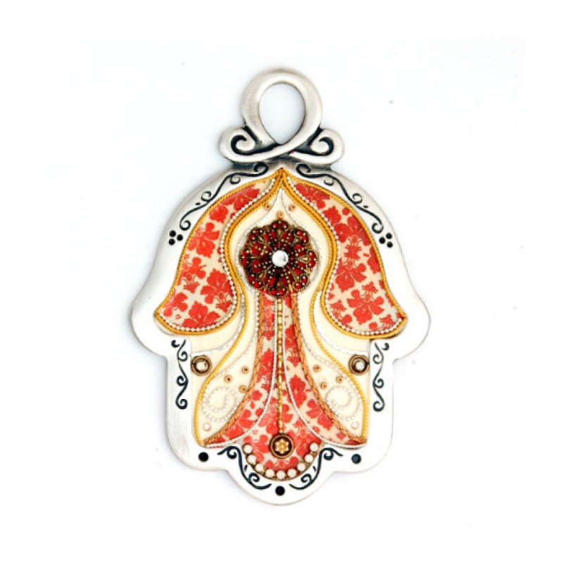 Fiery Orange Wall Hamsa by Ester Shahaf | Metal Hamsa