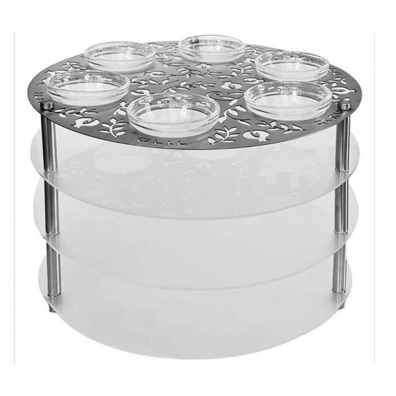 Dorit Judaica Laser Cut Three Tier Seder Plate with ... | Seder Plates