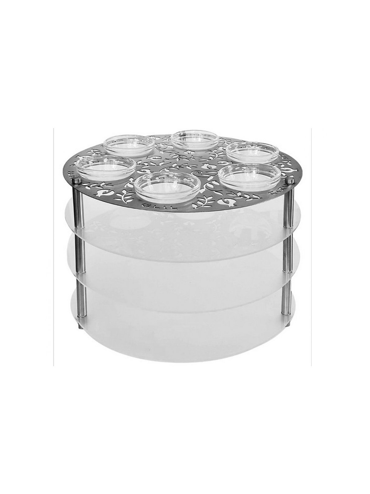 Dorit Judaica Laser Cut Three Tier Seder Plate with ... | Seder Plates