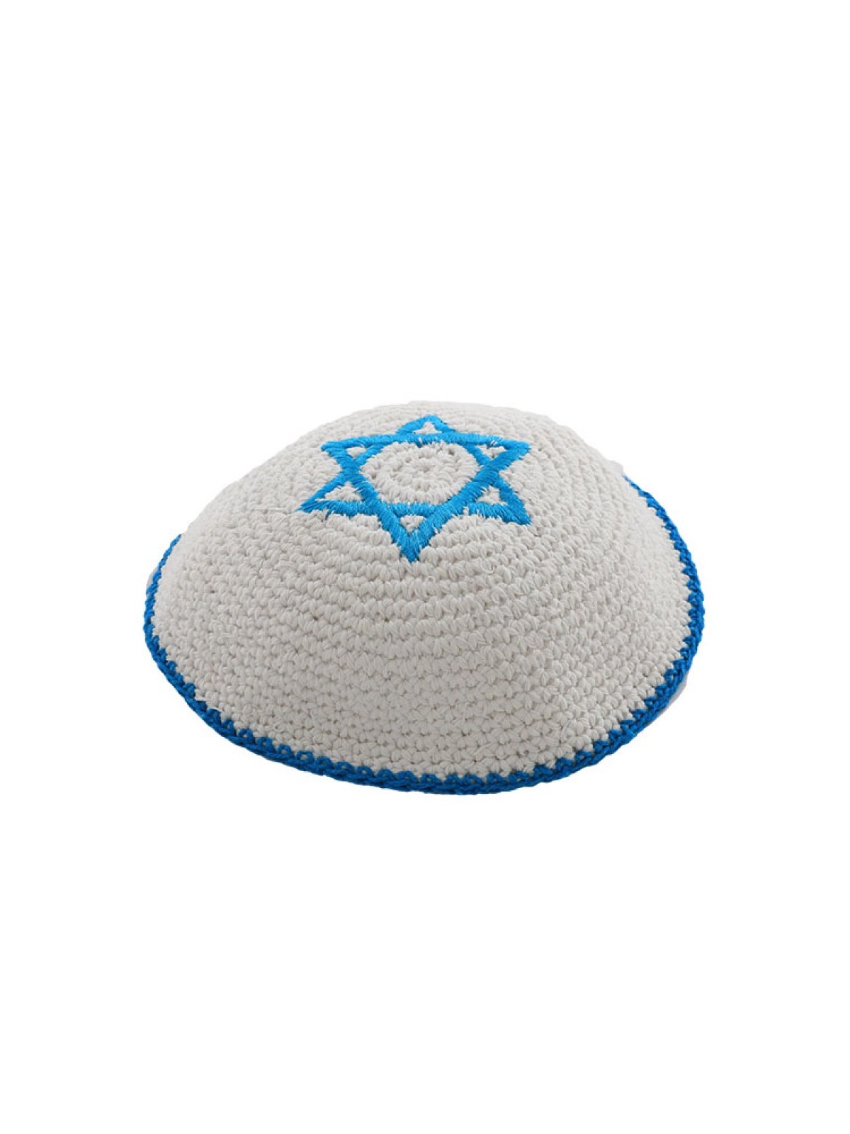 White Knitted Kippah with center Blue Magen David | Knitted Kippah