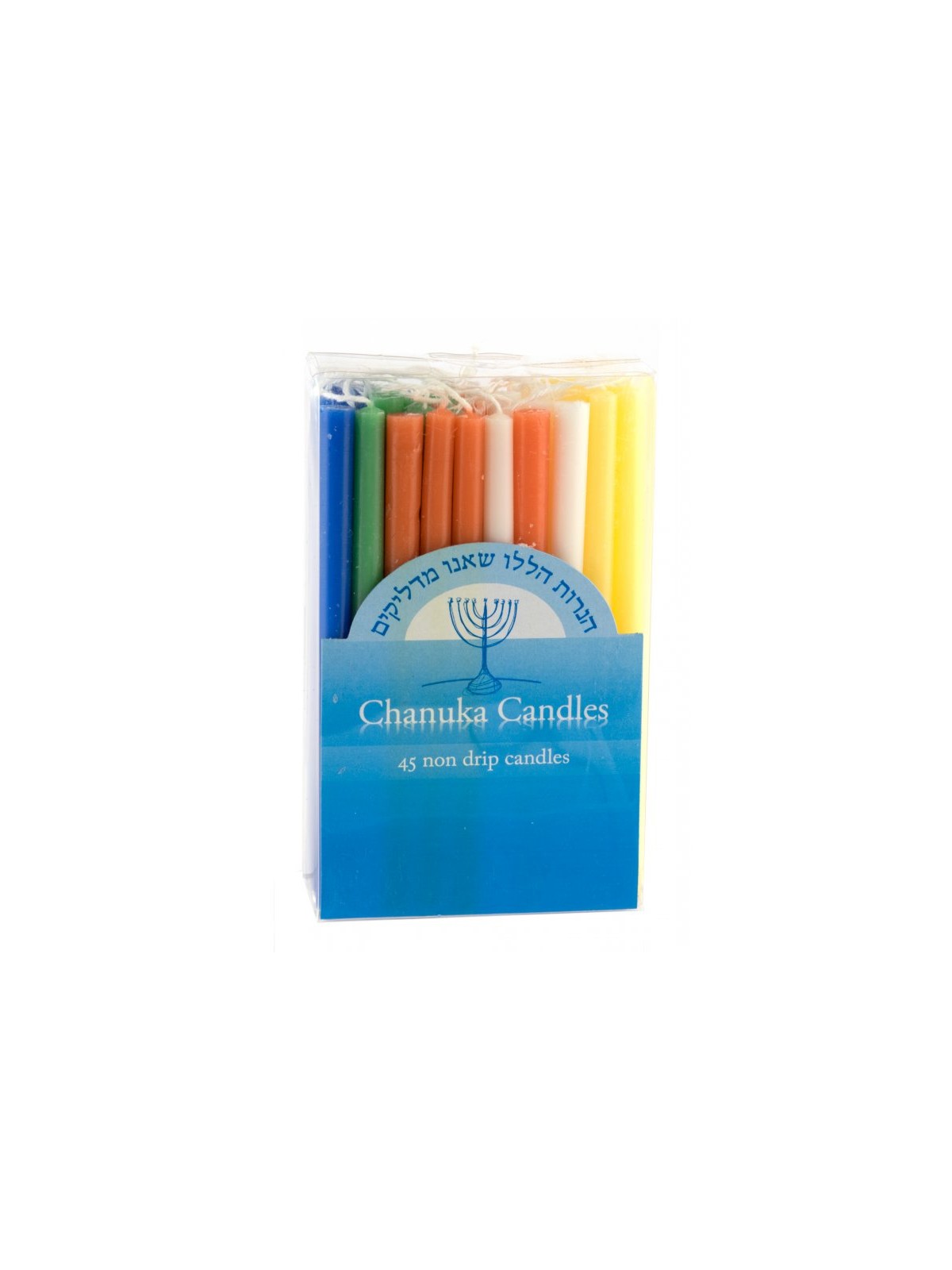 Hanukkah Candles Dripless Mixed Colors Box of 45 | Oil & Candles