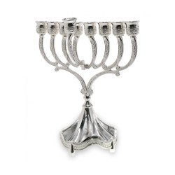 Nickel Plated Hanukkah Menorah Decorative Base a... | Hanukkah Menorah