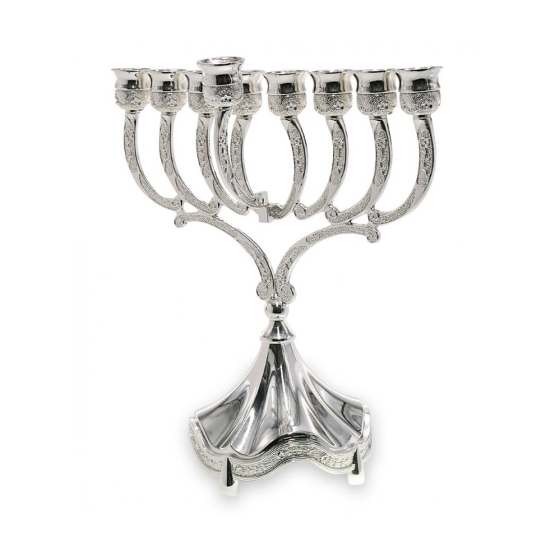 Nickel Plated Hanukkah Menorah Decorative Base a... | Hanukkah Menorah