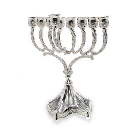 Nickel Plated Hanukkah Menorah Decorative Base a... | Hanukkah Menorah