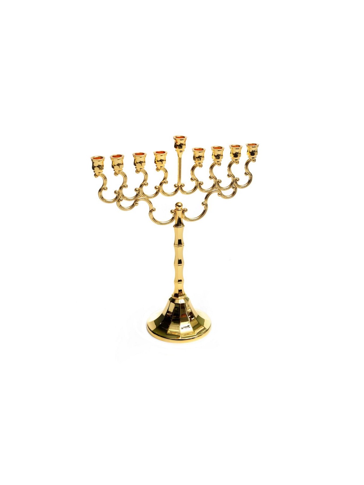 Gold Color Chanukah Menorah Swirls and Bell Shap... | Hanukkah Menorah