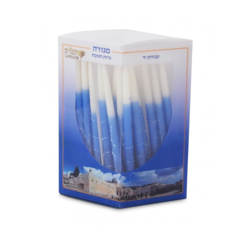 Slender Handmade Dripless Chanukah Candles Blue and... | Oil & Candles