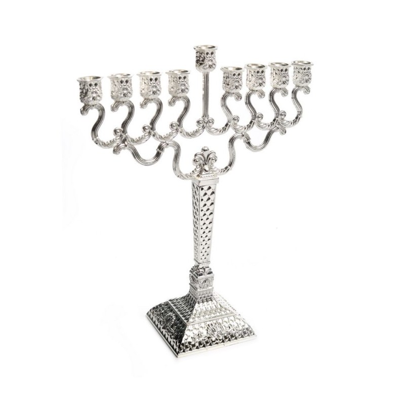 Medium Size Silver Plated Diamond Design Chanuka... | Hanukkah Menorah