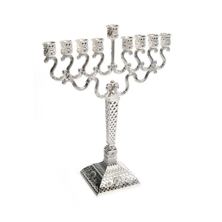 Medium Size Silver Plated Diamond Design Chanuka... | Hanukkah Menorah