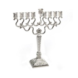Silver Plated Diamond Design Chanukah Menorah wi... | Hanukkah Menorah
