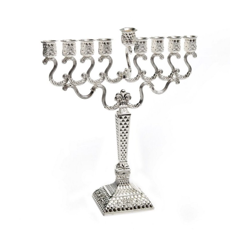 Silver Plated Diamond Design Chanukah Menorah wi... | Hanukkah Menorah