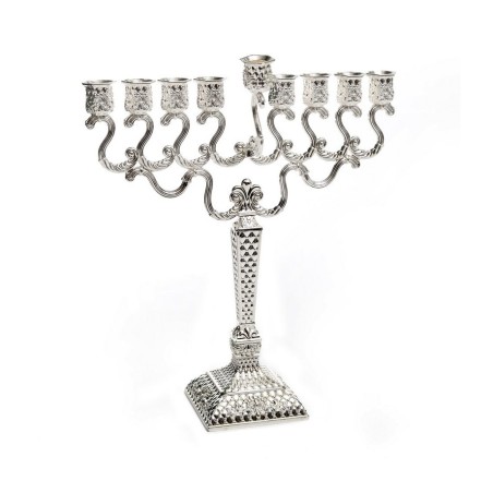 Silver Plated Diamond Design Chanukah Menorah wi... | Hanukkah Menorah