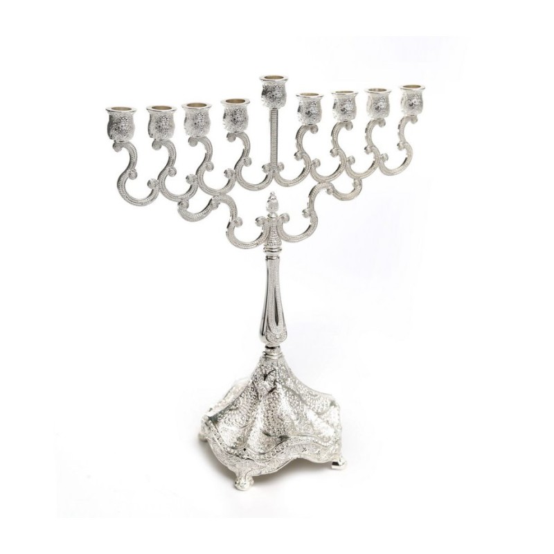 Silver Plated Chanukah Menorah Swirls and Ornate... | Hanukkah Menorah