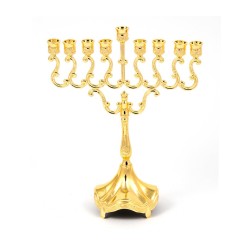 Gold Chanukah Menorah on Stem Scroll Design 8 In... | Hanukkah Menorah