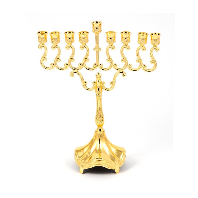 Gold Chanukah Menorah on Stem Scroll Design 8 In... | Hanukkah Menorah