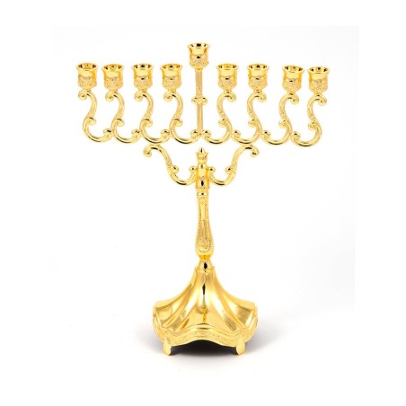 Gold Chanukah Menorah on Stem Scroll Design 8 In... | Hanukkah Menorah