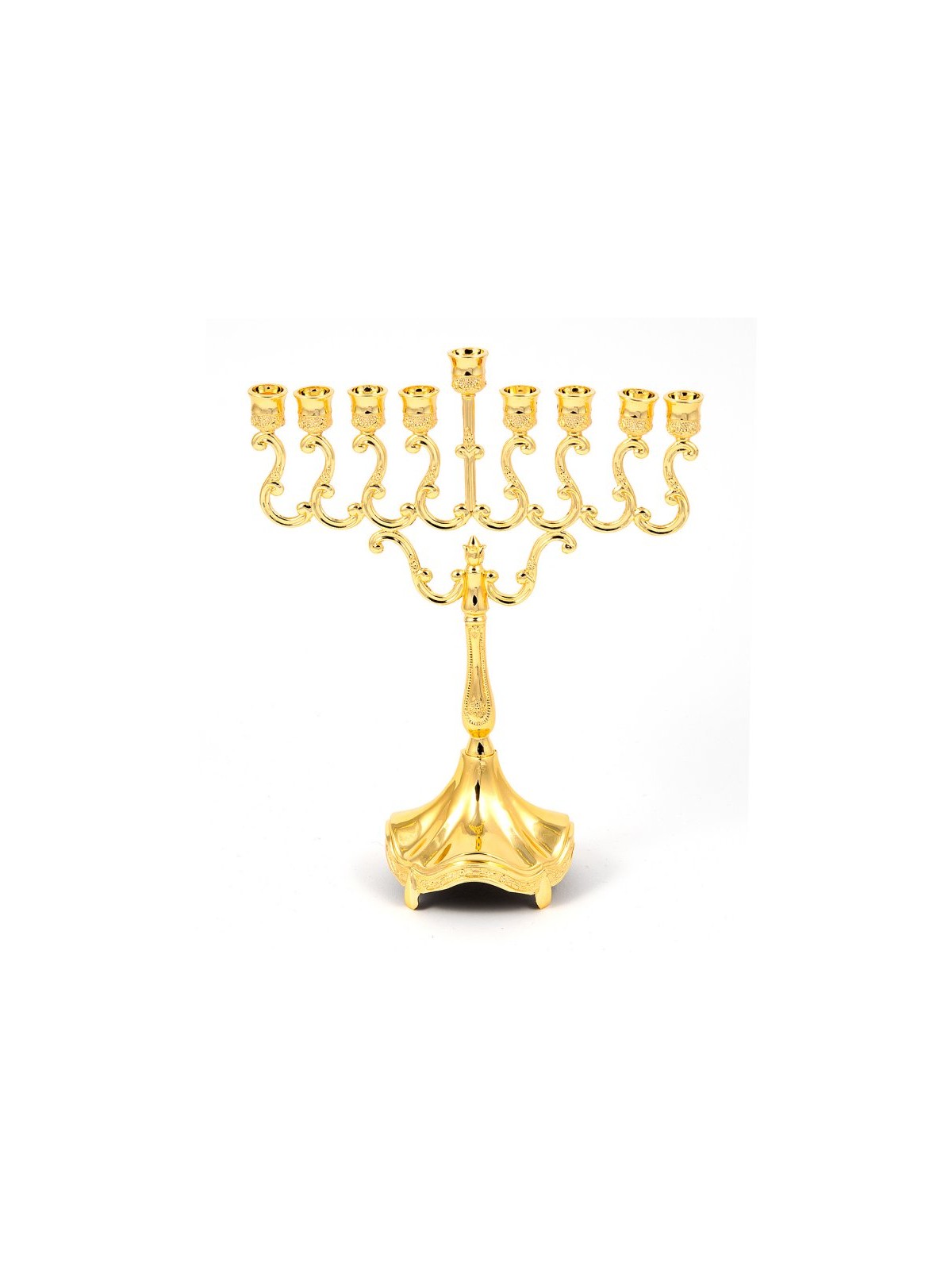 Gold Chanukah Menorah on Stem Scroll Design 8 In... | Hanukkah Menorah
