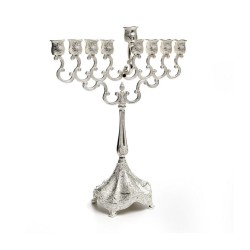 Silver Plated Chanukah Menorah with Ornate Base | Hanukkah Menorah